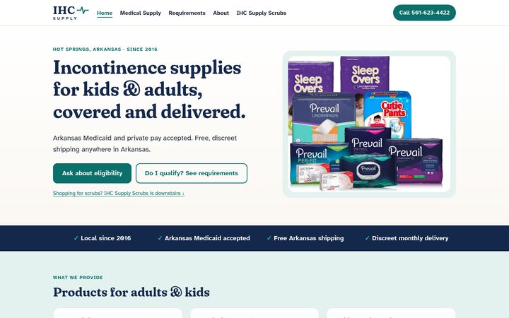 Screenshot of the IHC Supply homepage